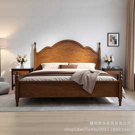 中古风白蜡木云朵床实木床主卧双人床美式卧室婚床1.8米1.5米大床