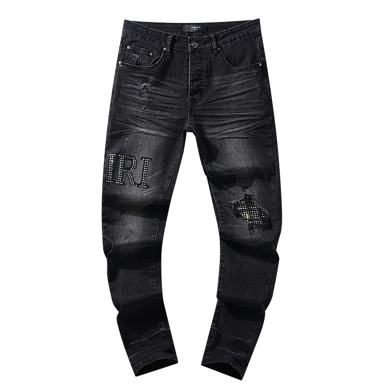 跨境欧美PurpleBrand牛仔裤jeans水洗做旧复古破洞泼墨潮流直筒|undefined
