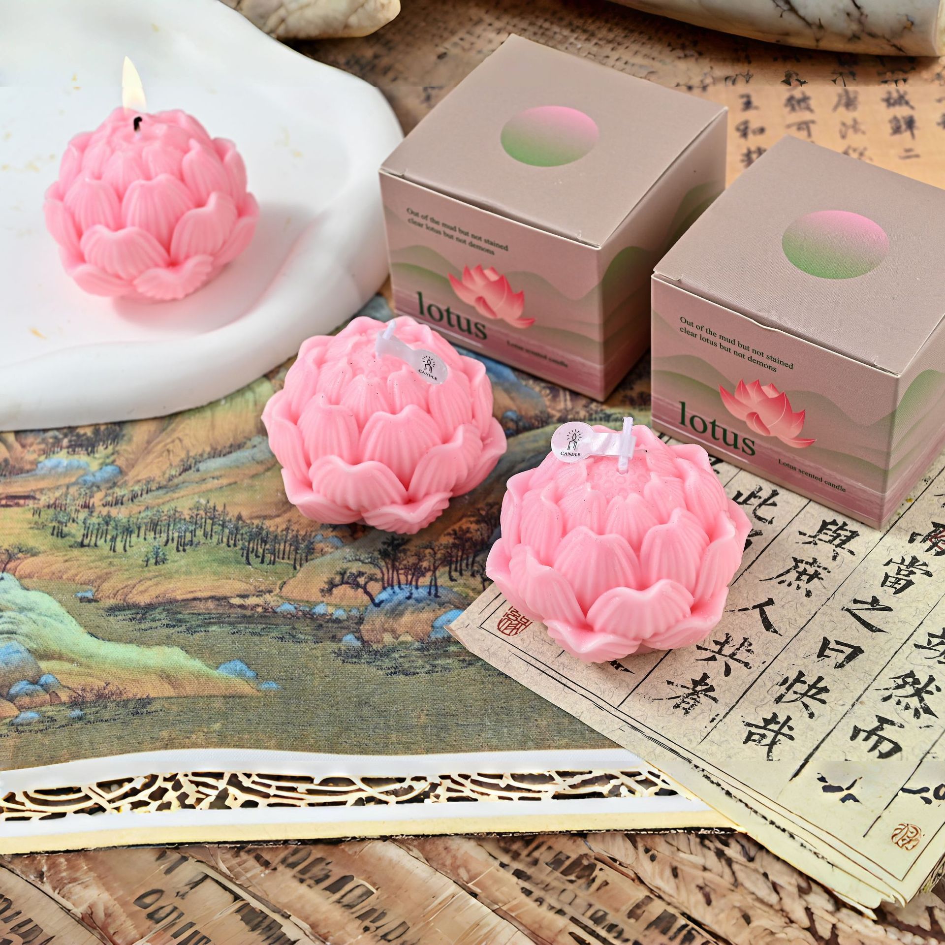 幸運の蓮の香りのキャンドル中国風の雰囲気のギフト装飾品装飾ホーム手作り蓮の形のワックス