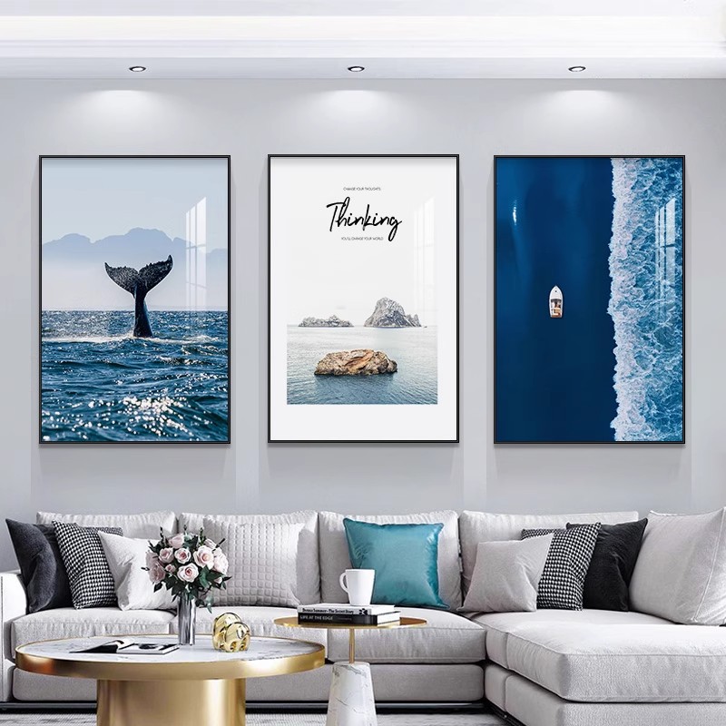 大海风景客厅装饰画现代简约沙发背景墙挂画北欧艺术三联卧室墙画