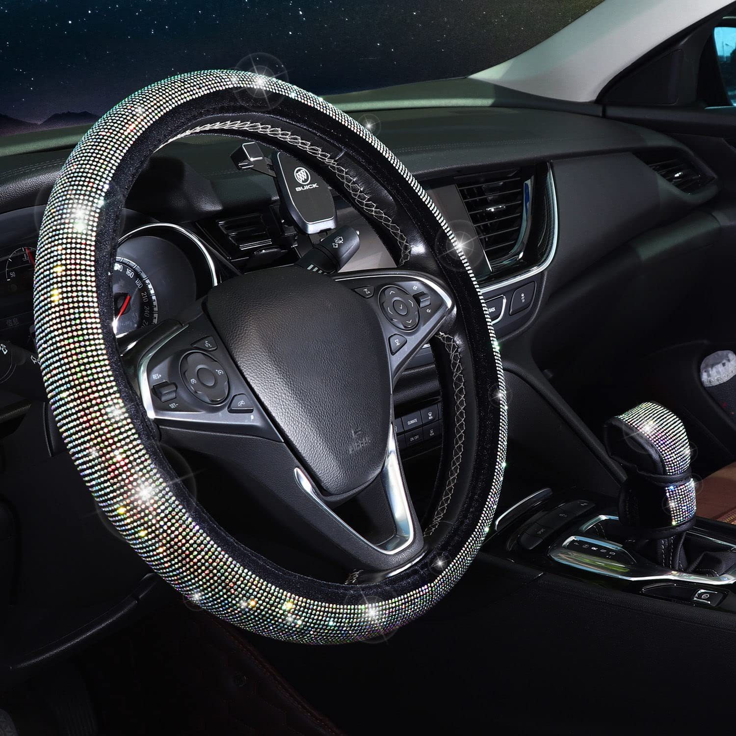 Car Handlebar Cover with Diamonds, Handbrake Gear, Seat Belt Shoulder Cover, Hot Diamond Handlebar Cover, Decorative Universal Full Diamond Steering Wheel Cover