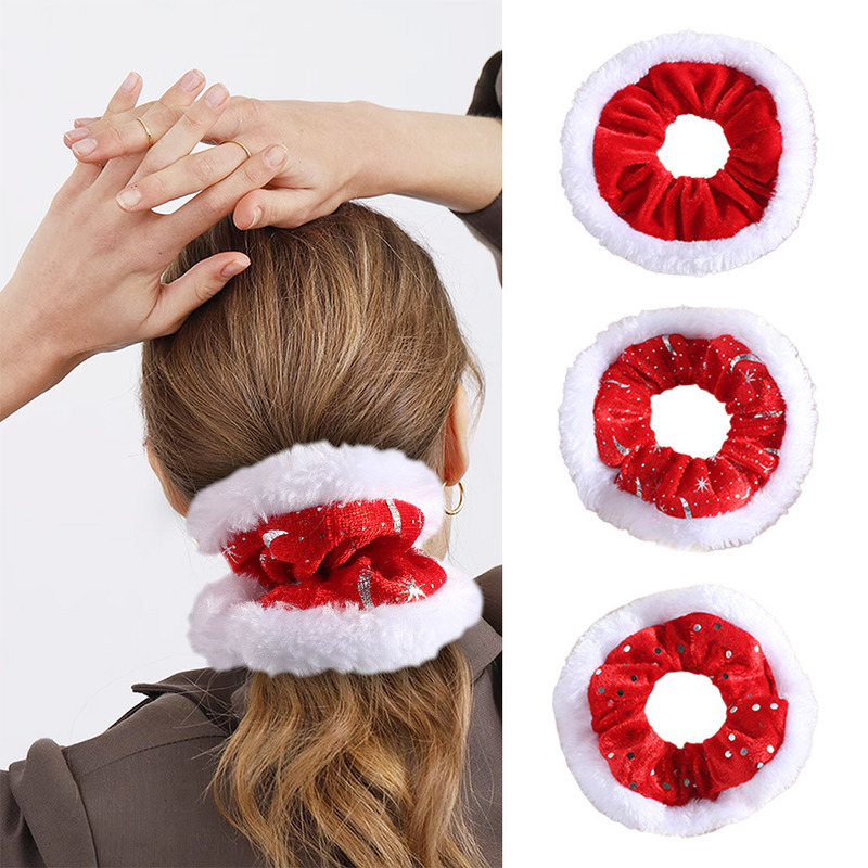 新作 クリスマス クロスボーダー ぬいぐるみ風 大きめ ヘアゴム レディース 高級 ヘアゴム ドーナツ型 ヘアアクセサリー レッド|undefined