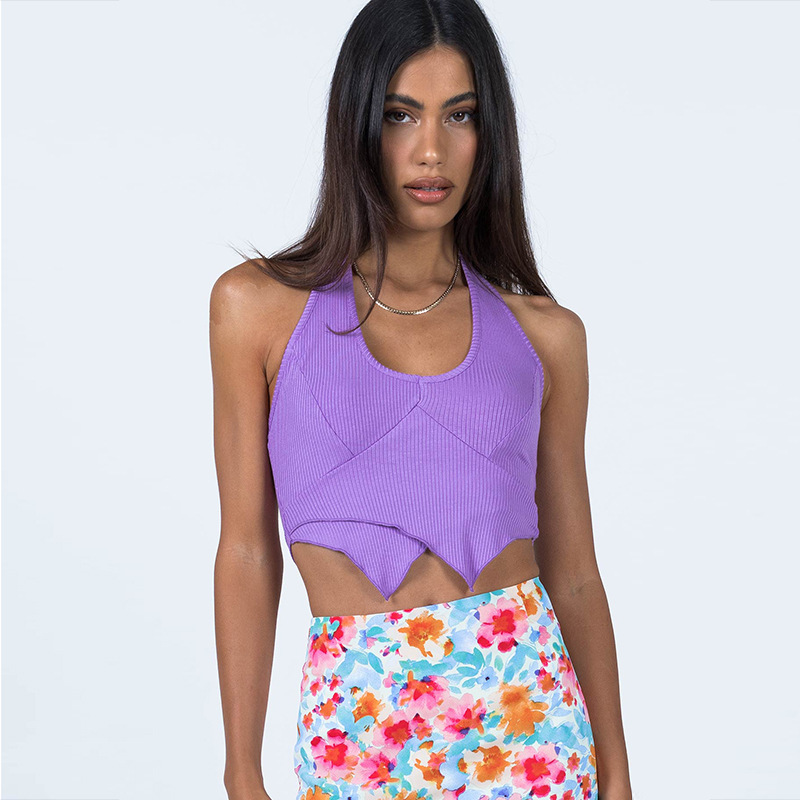 chaleco morado sexy con cuello halter y dobladillo irregular NSBLS119433