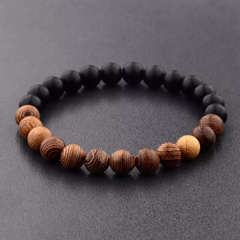 8mm Wooden Beads Volcanic Rock Yoga Beaded Retro Bracelet Bracelet for Men and Women Black Frosted Tiger Eye Stone Volcanic Rock Bracelet