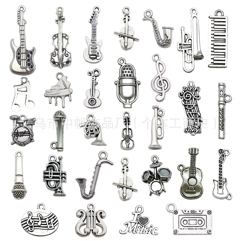 Antique Silver Alloy Musical Instrument Note Series Pendant DIY Bracelet Necklace Jewelry Accessories Microphone Earring Pendant Antique Silver Alloy Musical Instrument Note Series Pendant DIY Bracelet Necklace Jewelry Accessories Microphone Earring Pendant