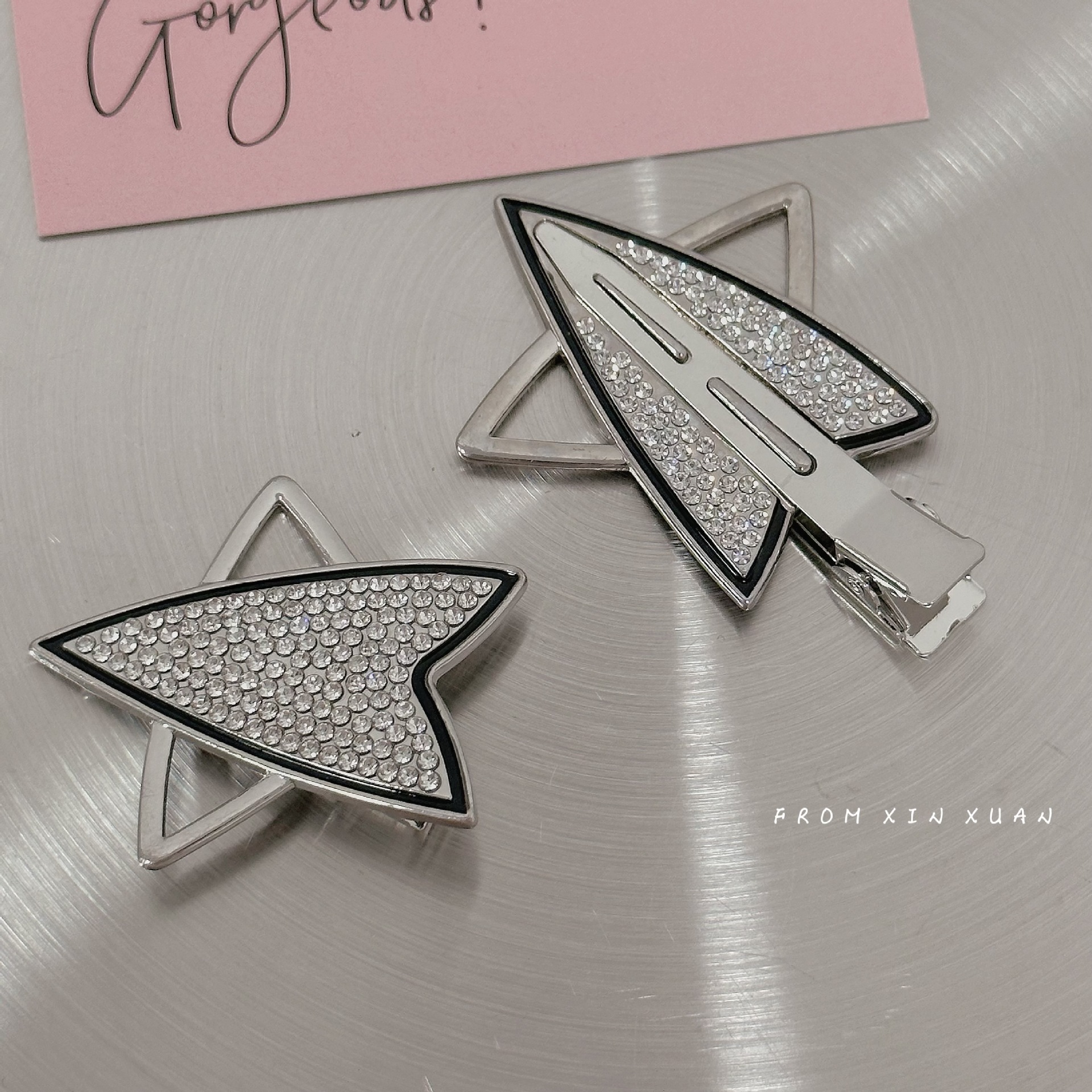 Y2g silver flash diamond star hairpin female forehead broken hair bangs clip sweet cool girl duckbill clip hairpin headdress_voghion.com
