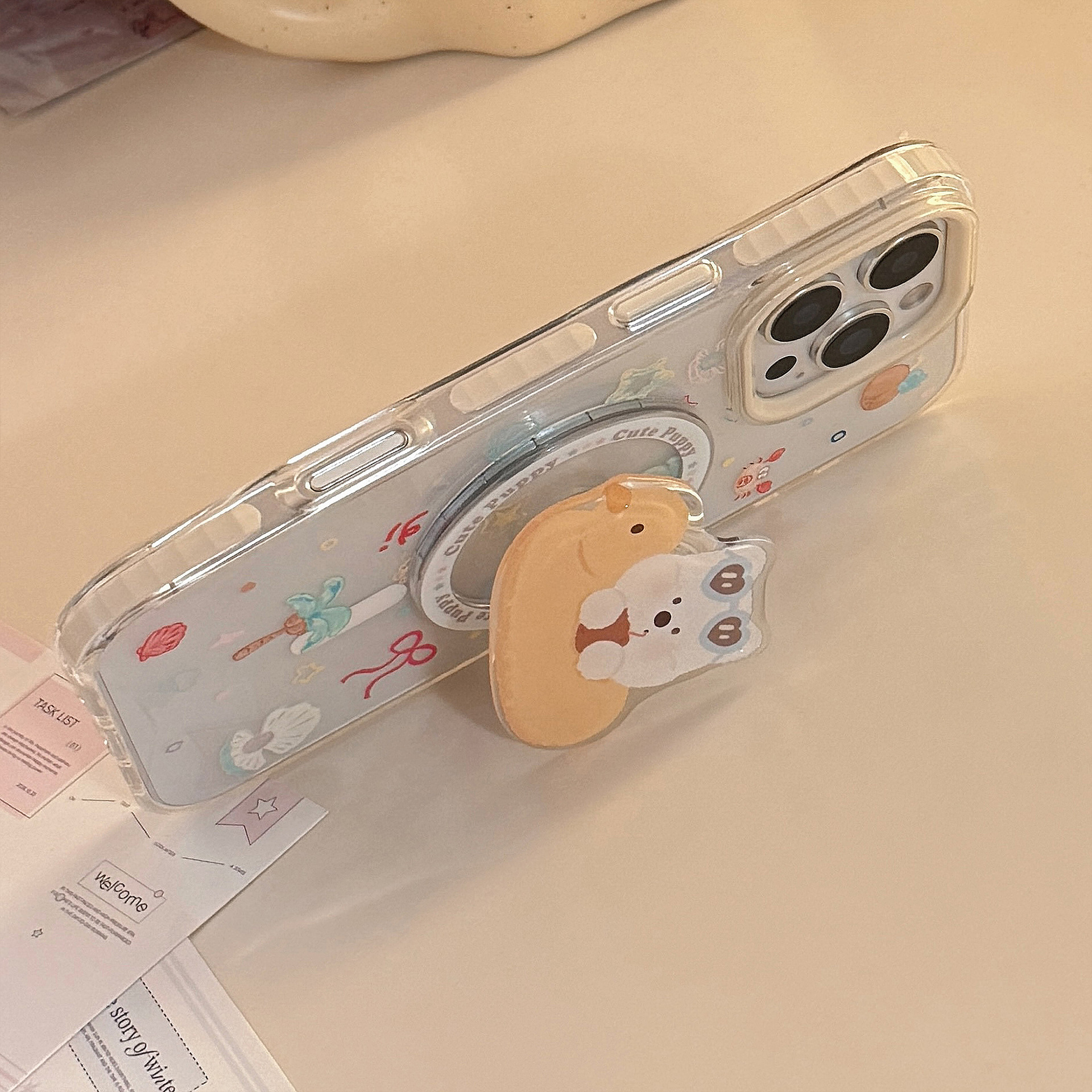 Magnetic Transparent Phone Case For Iphone With Glitter Holder_voghion.com
