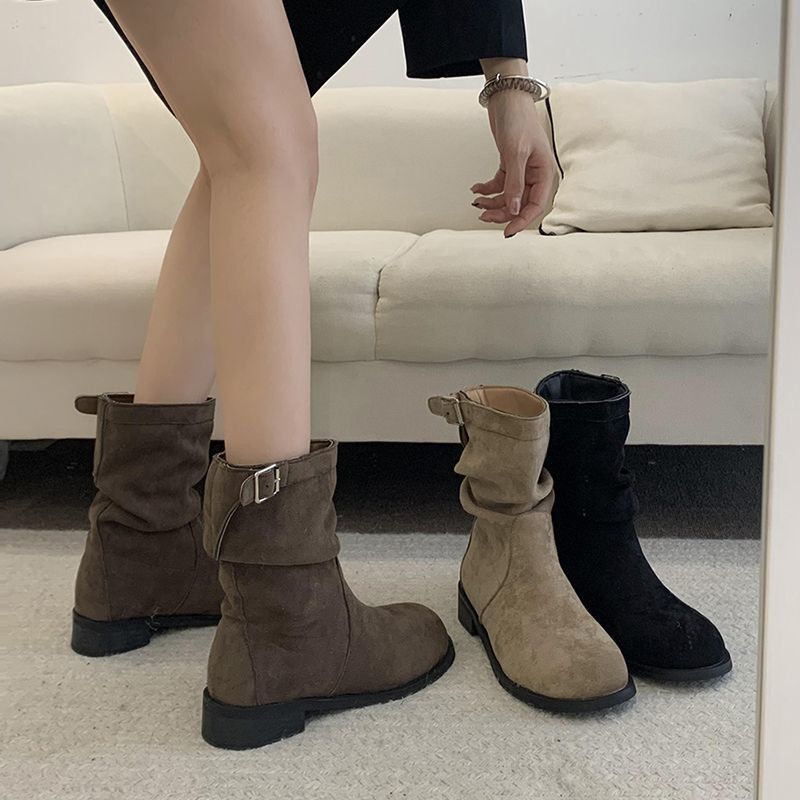 Ruched Suede Ankle Boots Western Mid-Calf New Trendy Street Boots Denim Retro 2024 Lace-Up Motorcycle Martin Boots for Women Ruched Suede Ankle Boots Western Mid-Calf New Trendy Street Boots Denim Retro 2024 Lace-Up Motorcycle Martin Boots for Women