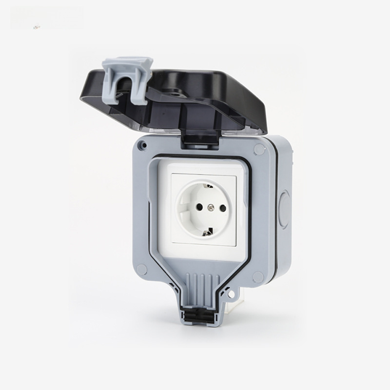 Outdoor European standard waterproof socket with IP66 splash proof housing, European standard German-style single-pole industrial rainproof outdoor switch waterproof plug