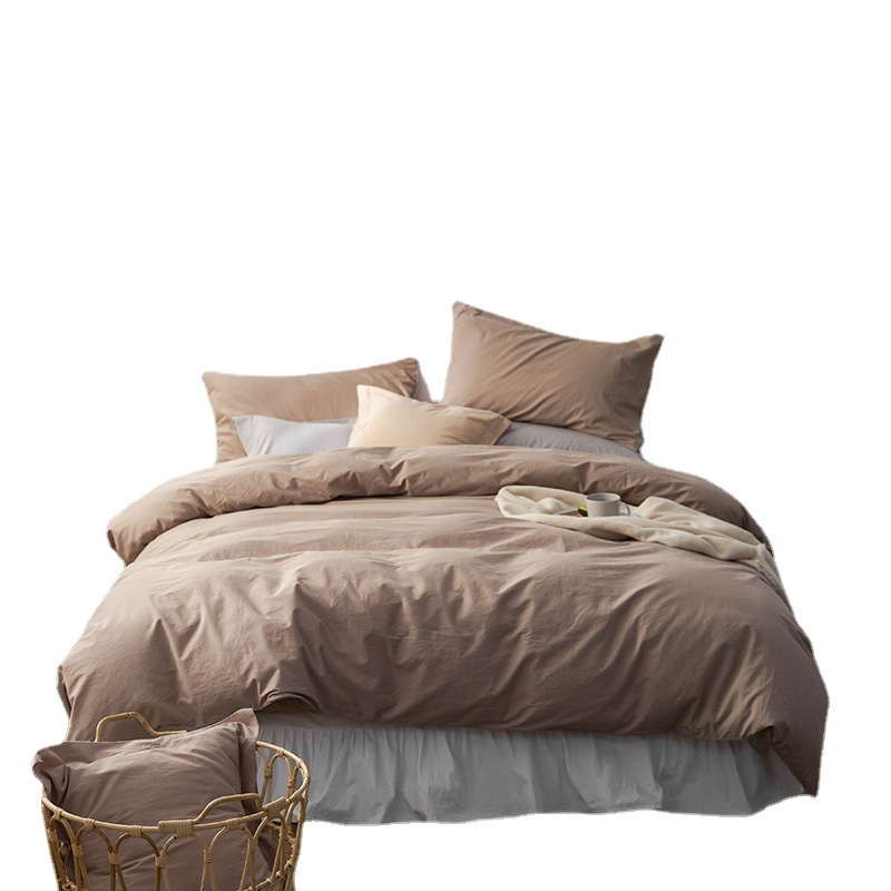 Four-piece Cotton Bedding Set For Double Bed - Solid Colour_voghion.com