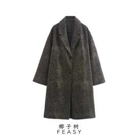 亚马逊跨境外贸欧美女装2024秋冬新款街头时尚动物纹印花大衣