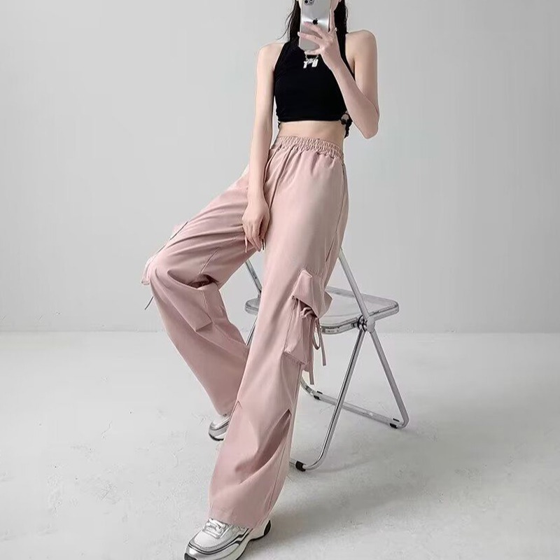 Pantalones Cargo Rectos de Pierna Ancha para Mujer de Poliéster
