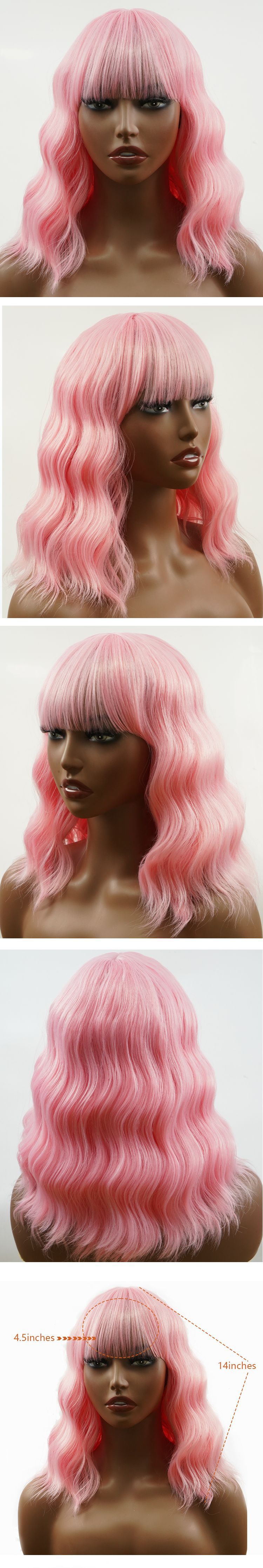 Peruka syntetyczna Krótkie kręcone fale Nakrycie głowy w kolorze różowego złota_voghion.com