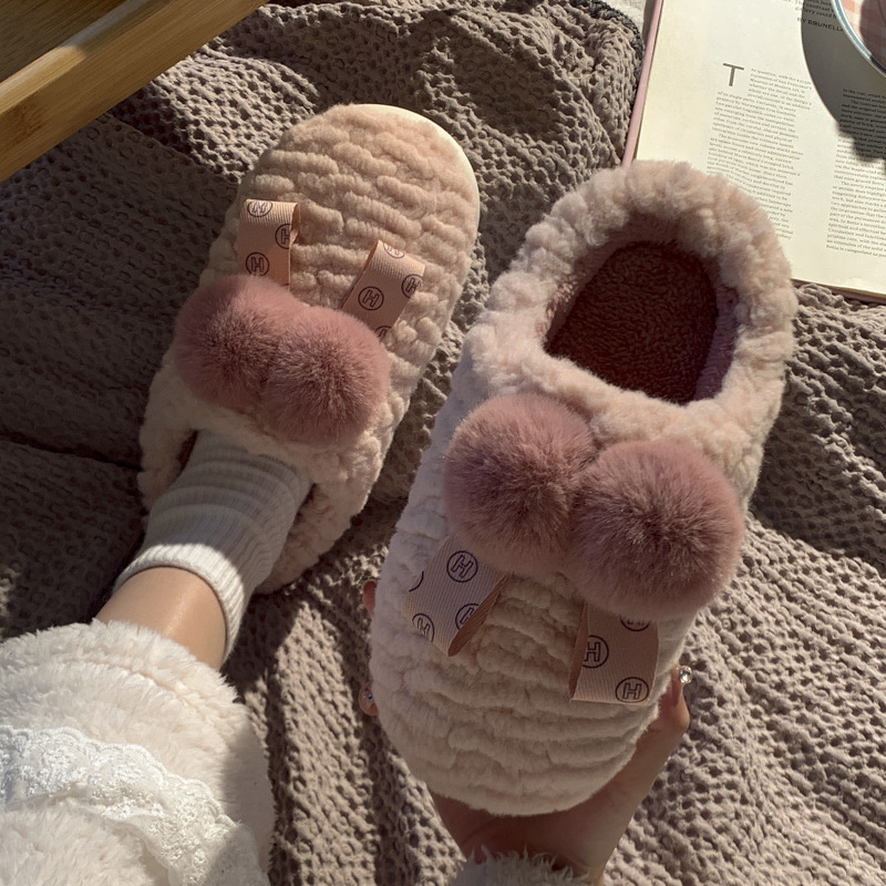 Autumn and winter cotton slippers female winter plush lovely home indoor non-slip warm floor simple cotton shoes_voghion.com