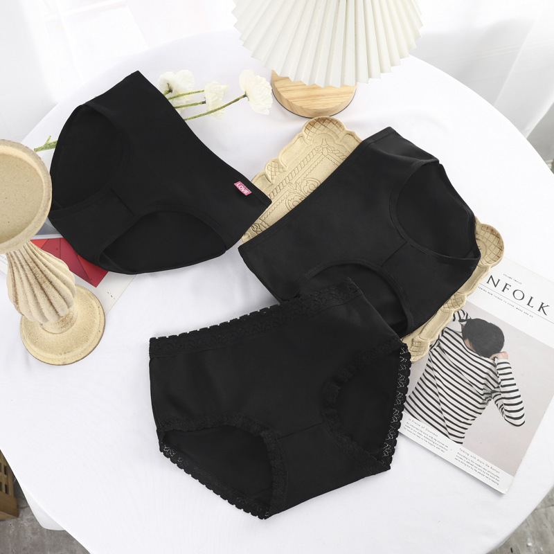 Japanese style women's underwear female student Korean style solid color breathable mid waist girl sexy cute plus size pants