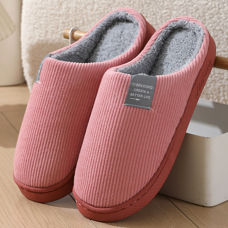 女性用冬の綿スリッパ、厚底屋内カップルホームコットンシューズ、暖かく快適、ベルベットホーム滑り止め毛皮スリッパ|undefined