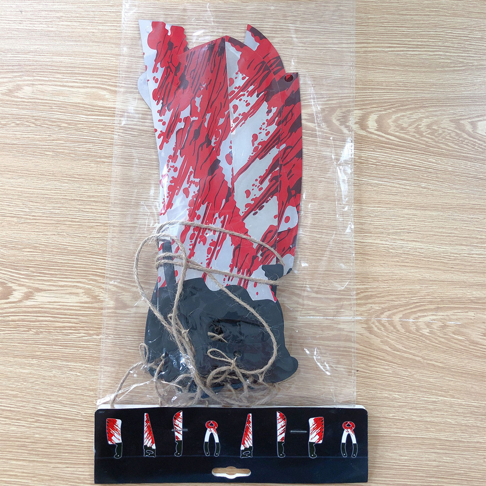 Halloween decorations horror blood knife hanging flags haunted house trick scary PVC props pull flower hanging ornaments_voghion.com