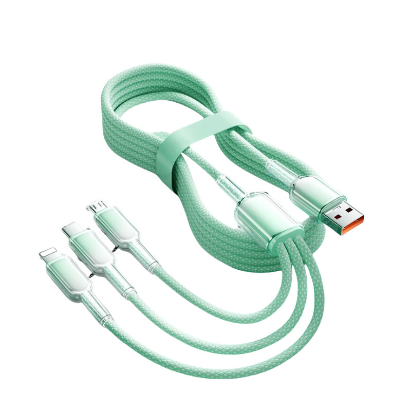 アイスクリスタルグラデーションカラーデータケーブルスリーインワン120ワット編組超高速充電Android Huawei Apple充電ケーブルに適しています|undefined