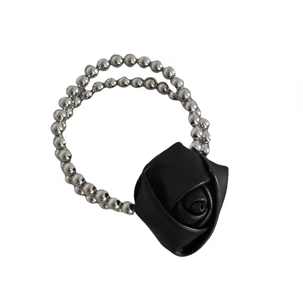 Стильная роза из серебристых бусин, PU-кожа, бутон, модная резинка для волос с индивидуальностью, серебристая, хвостик, новая