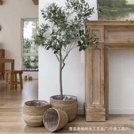 跨境盆栽绿植收纳篮子花盆收纳筐藤编竹编编制花篮批发草编花篮