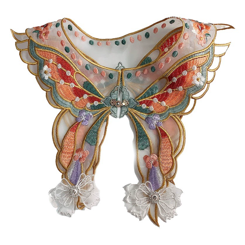 Вышитая корейская пряжа вышитая металлическая нить вышивка Hanfu аксессуары трехмерная большая бабочка облако плечо фея ребенок поддельный воротник