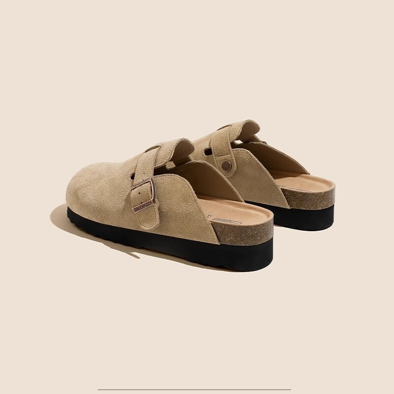 Thick-soled heightened Bocken shoes for women in autumn 2024 new style slip-on loafers covered toe slippers cork Bocken single-layer shoes