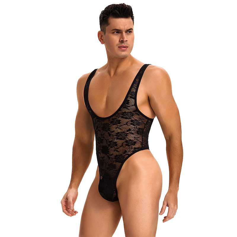 Lencería sexy para hombres europeos y americanos transfronterizos sexy talla grande mono ajustado de alta elasticidad Amazon estilo caliente chaleco transparente