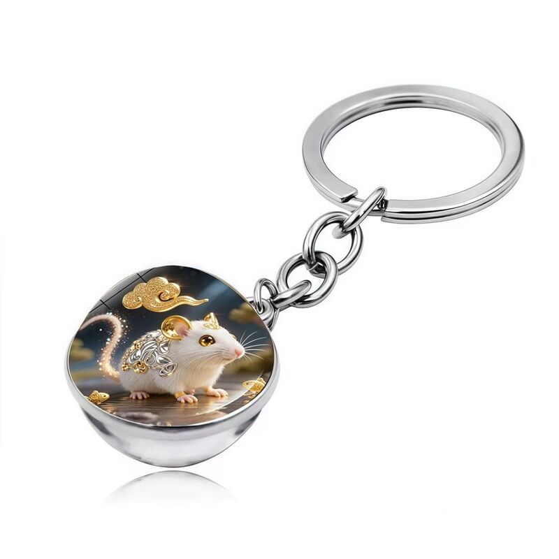 Cute Twelve Zodiac Sign Pattern Keychain Round Pendant Double-Sided Ball Keychain Jewelry Pendant