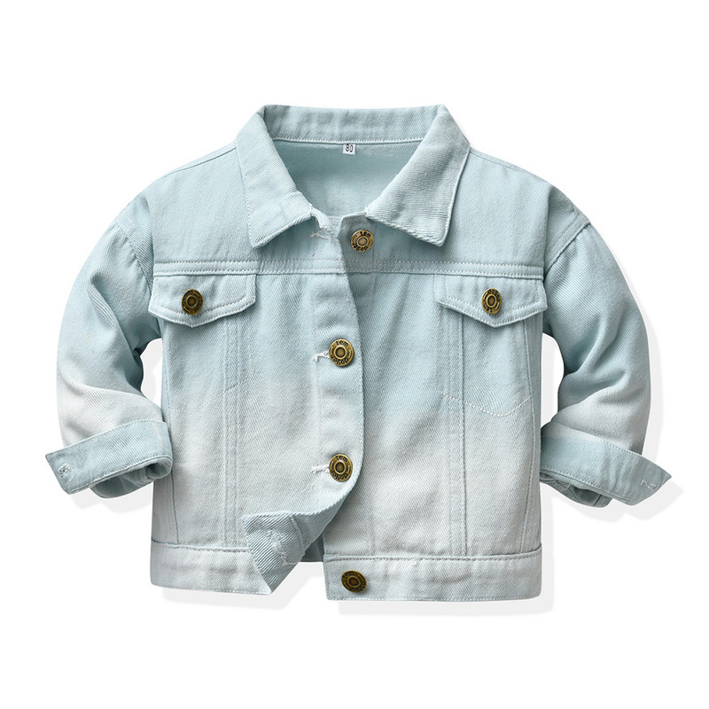 Chaqueta de mezclilla de color degradado para niños, moda de otoño transfronteriza, solapa de manga larga neutral, tops de todo fósforo al aire libre, moda europea y americana