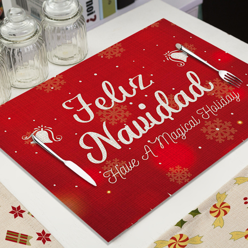 Mantel Individual de Lino para Navidad - Diseño de Dibujos Animados, Aislante, para Decoración