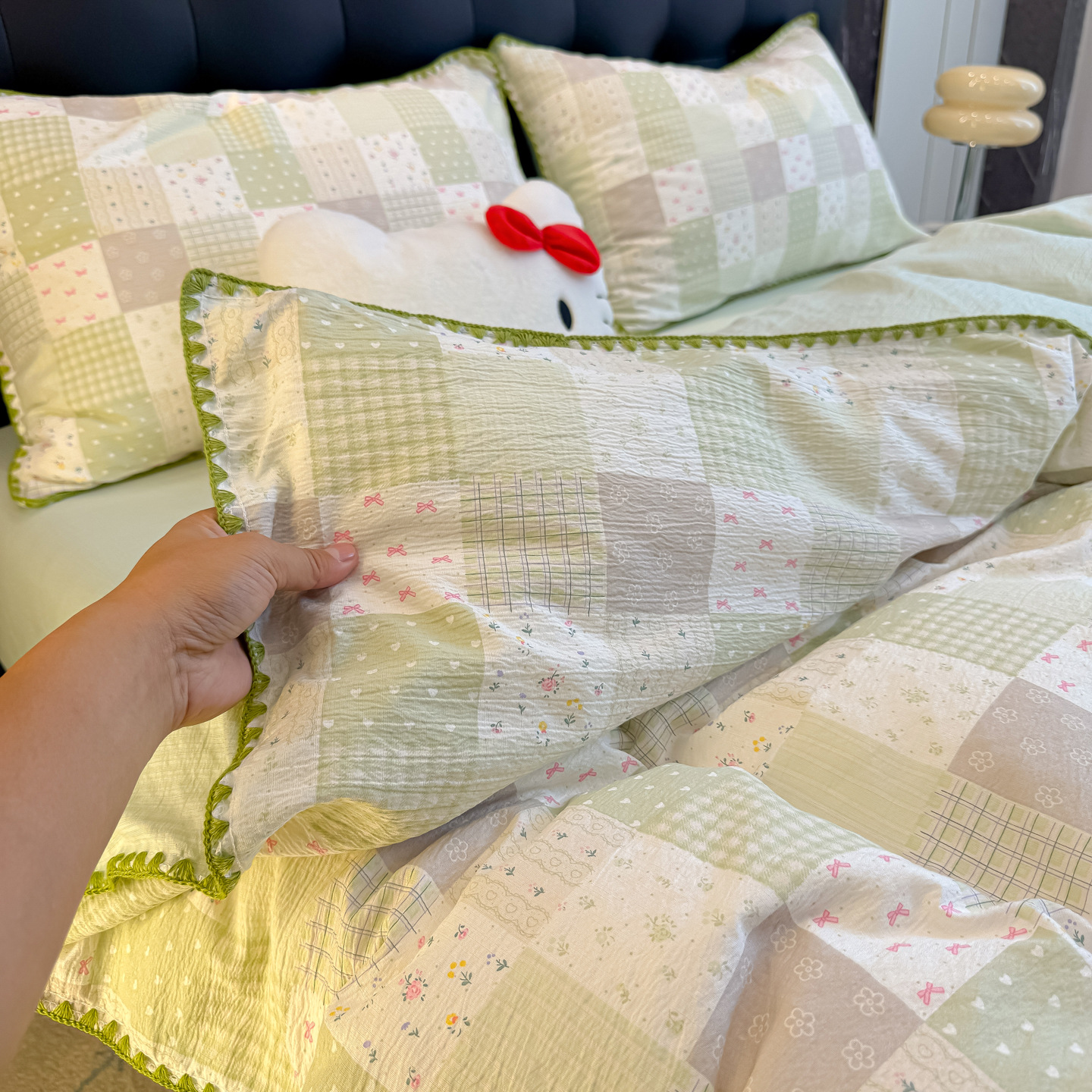 Nuevo borde de concha de doble hilo de cuatro piezas de algodón puro ropa de cama ins sábanas cubierta cama dormitorio Kasa tres piezas de conjunto