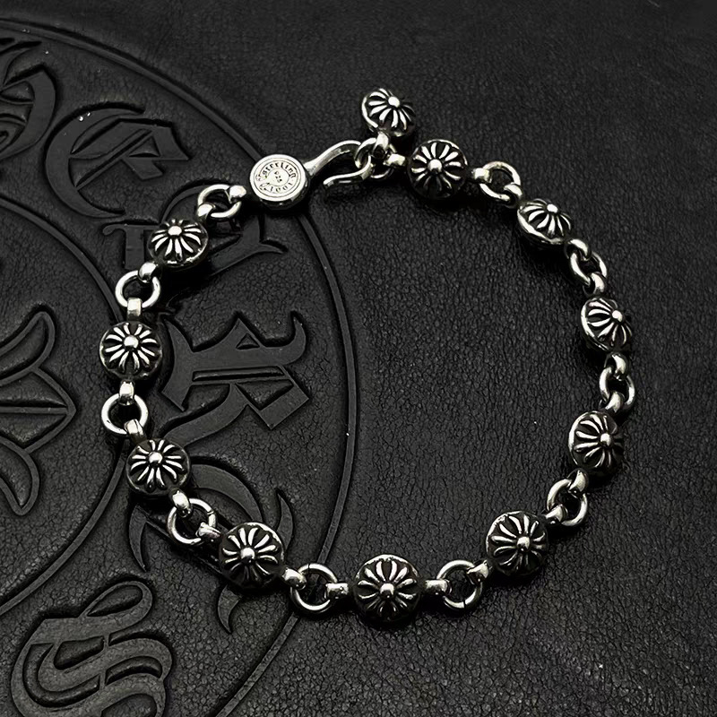 Trendy Jewelry Cross Flower Ball Bracelet Horseshoe Buckle Bracelet No Fading Thai Silver Vintage Men's and Women's Bracelet Adjustable Trendy Jewelry Cross Flower Ball Bracelet Horseshoe Buckle Bracelet No Fading Thai Silver Vintage Men's and Women's Bracelet Adjustable