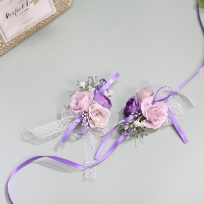 Sen family Watercolor violet bride Bridesmaid Flower wrist Groom Corsages Sternum wedding shot prop Europe and America