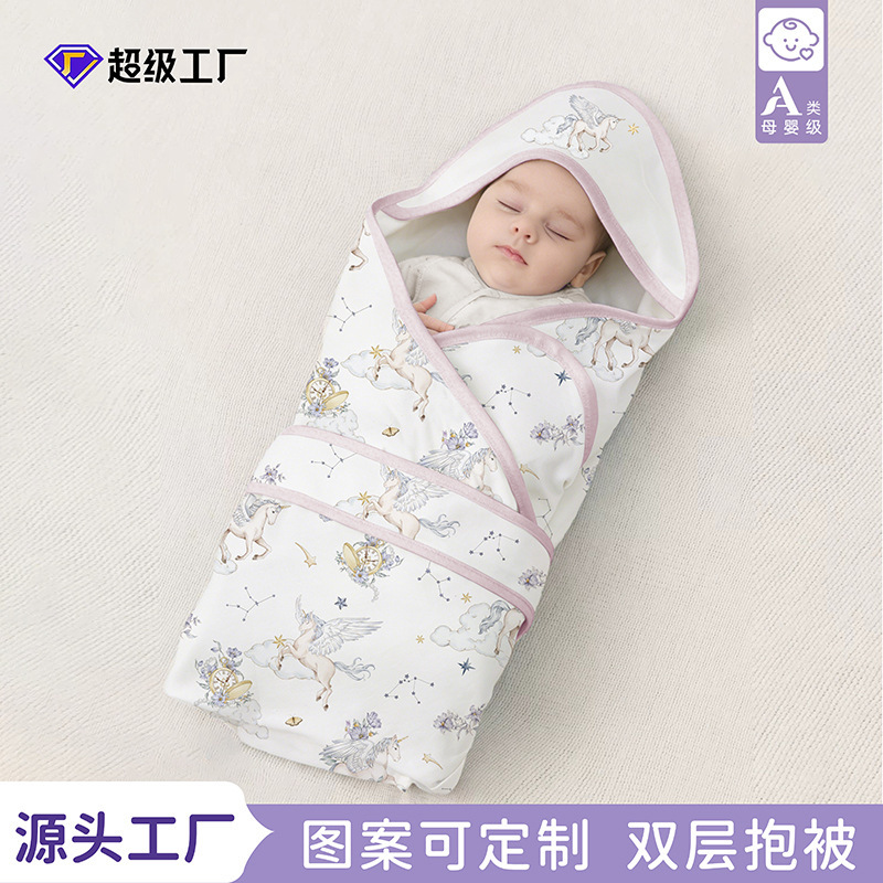 Newborn Summer Swaddle Blanket, Double-Layer Soft and Breathable Baby Swaddle Wrap, Newborn Blanket with Hood for Delivery Room
