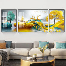 钻石画满钻新款三联画水晶点十字绣秀山水发财树麋鹿粘钻画