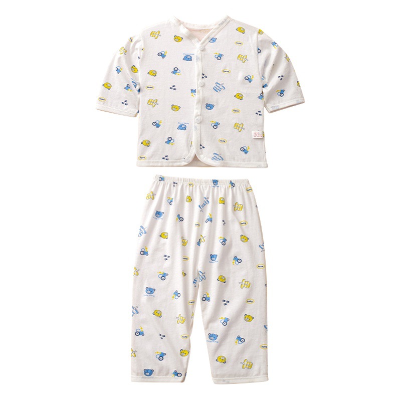 2023 primavera y verano Nueva Ropa interior de dibujos animados para el hogar hombres y mujeres traje de recién nacido Cuatro Estaciones de una sola cara Botón de algodón ropa de bebé