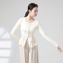 透气薄款别致长袖现代舞服春季新款修身显瘦抽绳褶皱上衣