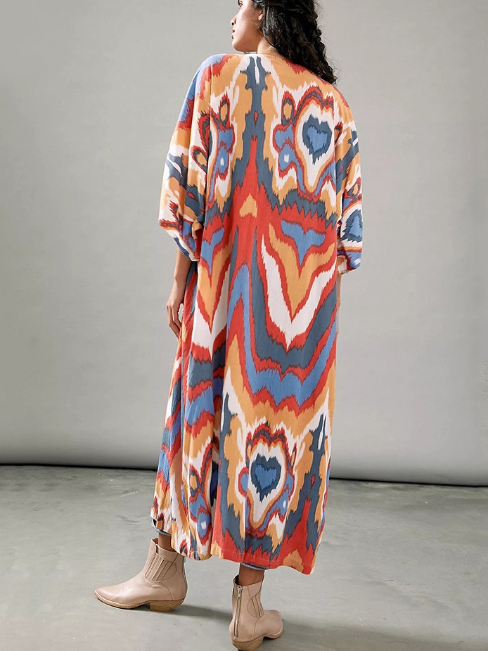 SY05 europea y americana suave crepe impreso vacaciones protector solar cardigan bikini blusa traje de baño chaqueta