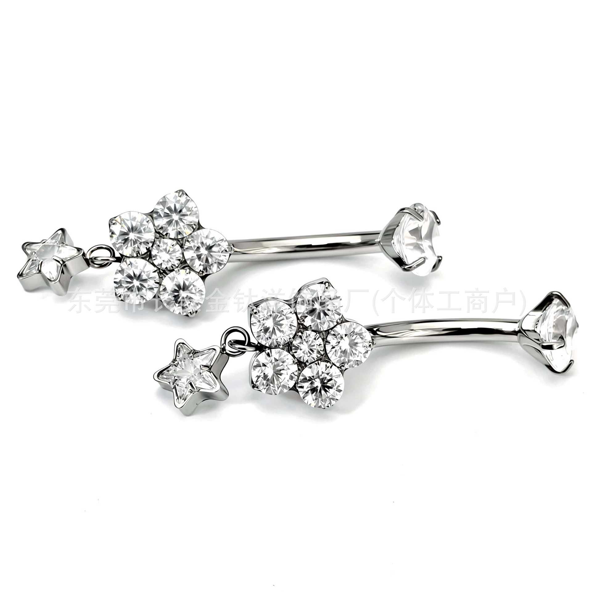 F136 Titanium Internal Thread Flower Five-Pointed Star Pendant Zircon Navel Ring detail image 4