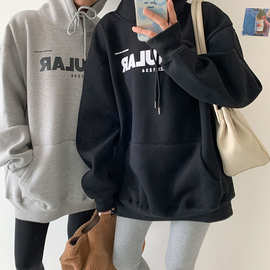 加绒连帽卫衣女秋冬宽松韩版新款女士学生上衣女装东南亚外贸
