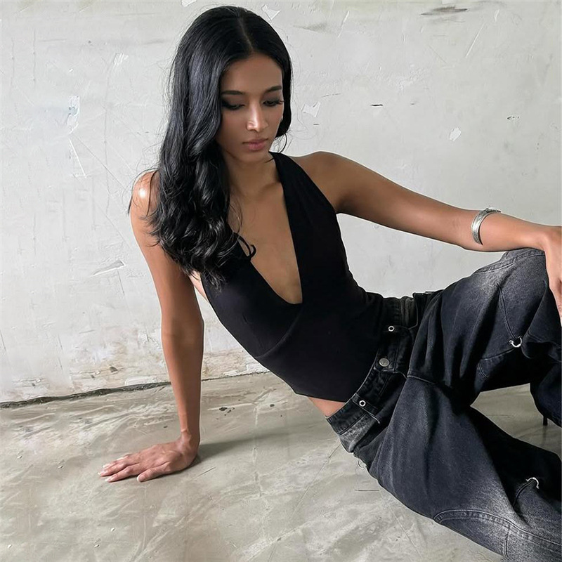 spring solid color sexy fitted bodysuit