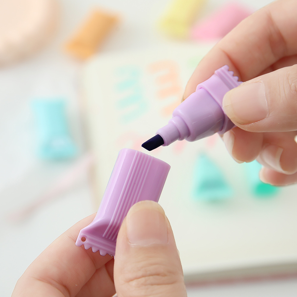 Lindo iluminador de acuarela de conejillo de indias estudiante diagonal marcador clave marcador marcador de seis colores bolígrafo de color de alto valor