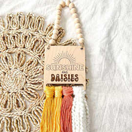 ins北欧风木牌流苏木珠挂饰儿童房墙面装饰挂件幼儿园墙壁装饰