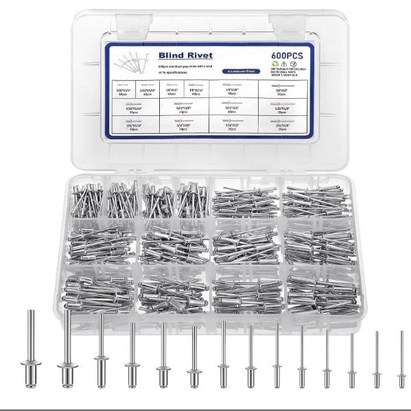 Заклепки с сердечником 600pcs алюминиевые стяжные заклепки набор комбинированных открытых плоских круглых головок