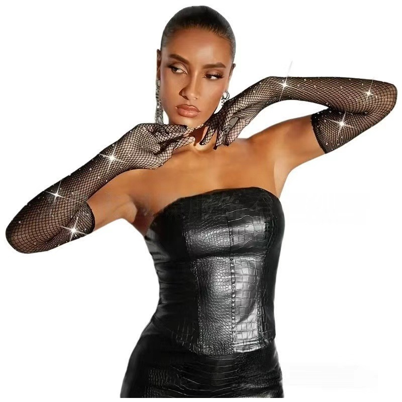 Bency ropa interior europea y americana guantes de diamantes retrógrados malla negro elástico diamantes coloridos accesorios sexuales en stock image 3