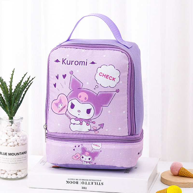Bolsa de almuerzo portátil de dibujos animados bolsa de almuerzo de doble capa para estudiantes bolsa de almuerzo para niños bolsa de almacenamiento de caja de almuerzo de leche de merienda de frutas