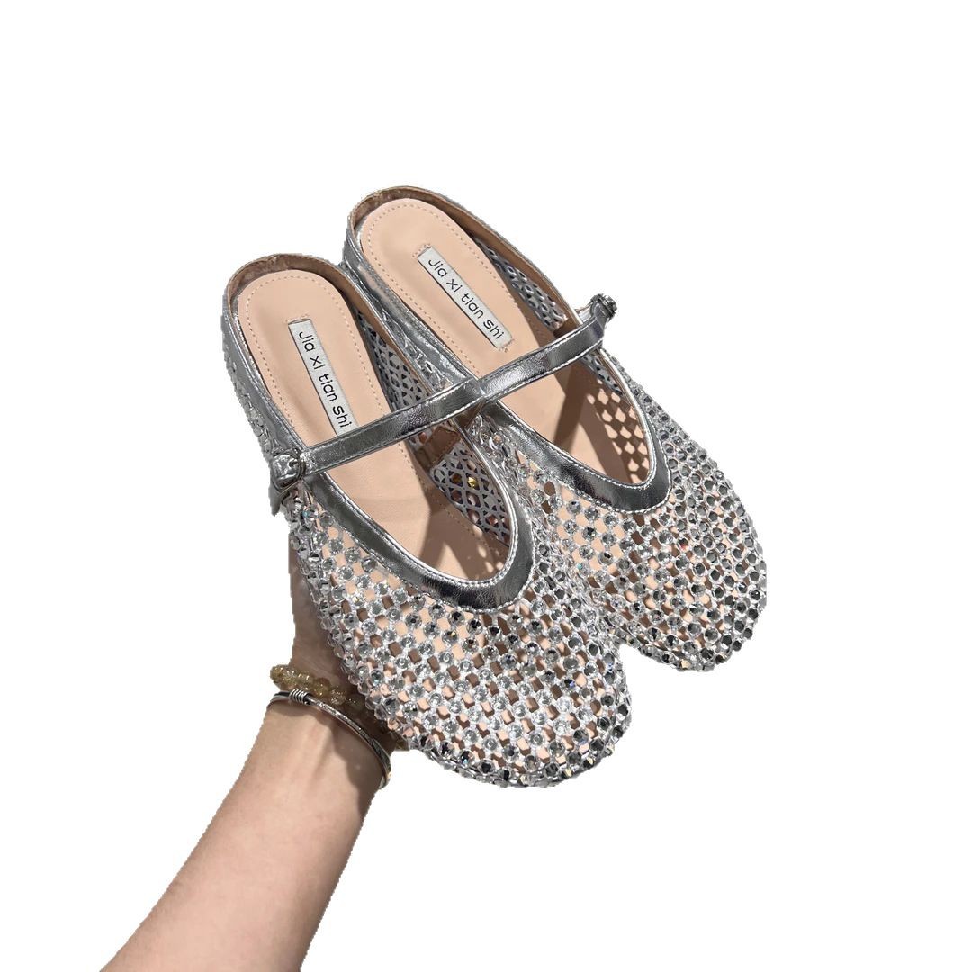 Red de red red red de pesca Baotou medio arrastre femenino 2025 verano nuevo estilo suave con falda llevar sandalias de un solo cinturón zapatos individuales