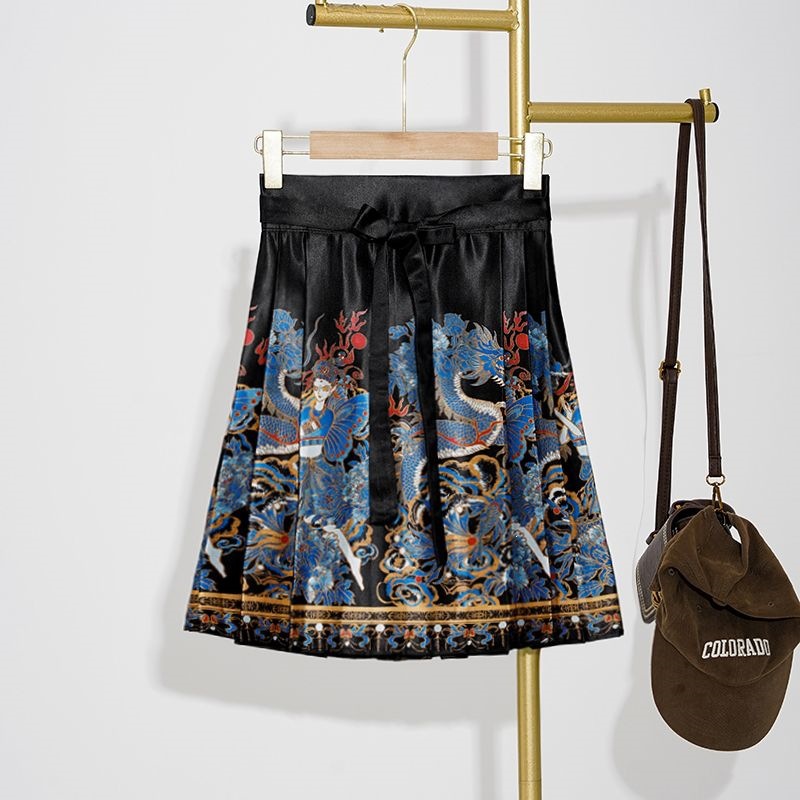 New Chinese-Style National Style Hanfu Mamian Skirt, Improved Retro Style, Slimming, Everyday Wear for Women, Short Pleated Half Skirt