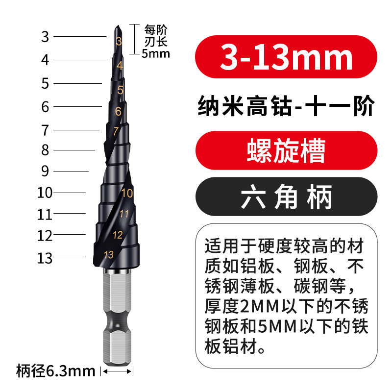 黑宝塔钻头万能打孔工业级螺旋金属开孔器不锈钢专用高硬度阶梯钻|undefined