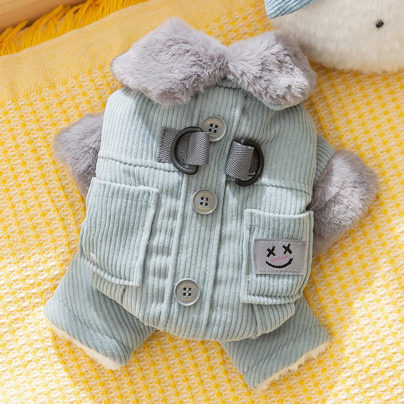 Perro de otoño e invierno, bolsillo de algodón acolchado cálido grueso, chaqueta acolchada de algodón de cuatro patas, gato Teddy Bichon, ropa para perros